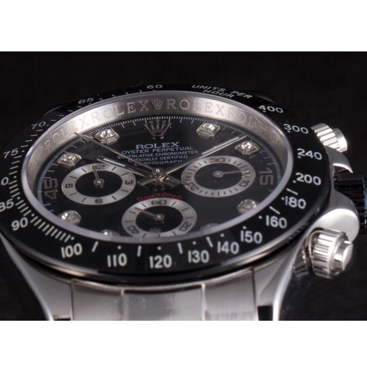Best AAA Replica Sites Black Steel Daytona Dial Rolex Stainless Enameled Black 0603